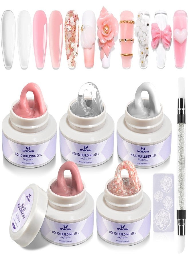 Morovan Solid Builder Gel Kit: 5 Color Series Builder Gel for Nails 3D Sculpting Carving Nail Art Non-Sticky Hard Gels for Nail Extension Manicure DIY at Home and Salon - Image 1